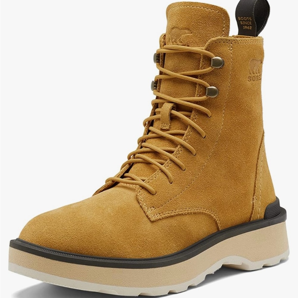 👯🥾Sorel Women's Hi-Line Lace Boots-Waterproof, Suede-8-Geo Yellow, Jet-NWT